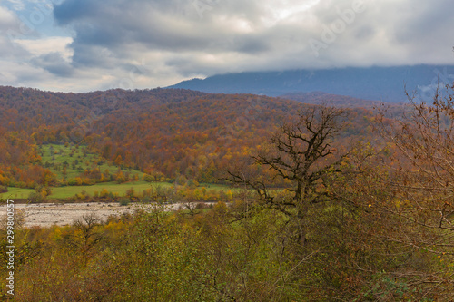 Mountain river bed in autumn