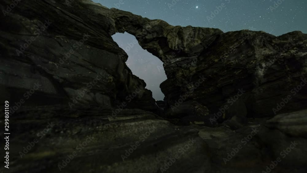 Astro Timelapse Tracking Shot of Milky Way at Arch Rock at Jogashima in Japan Astro Timelapse Tracking Shot of Milky Way at Arch Rock at Jogashima in Japan
