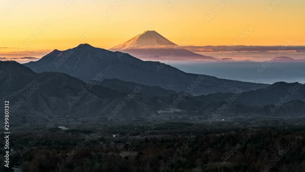 Timelapse Telephoto Shot of Mt. Fuji at Sunrise in Japan Timelapse Telephoto Shot of Mt. Fuji at Sunrise in Japan