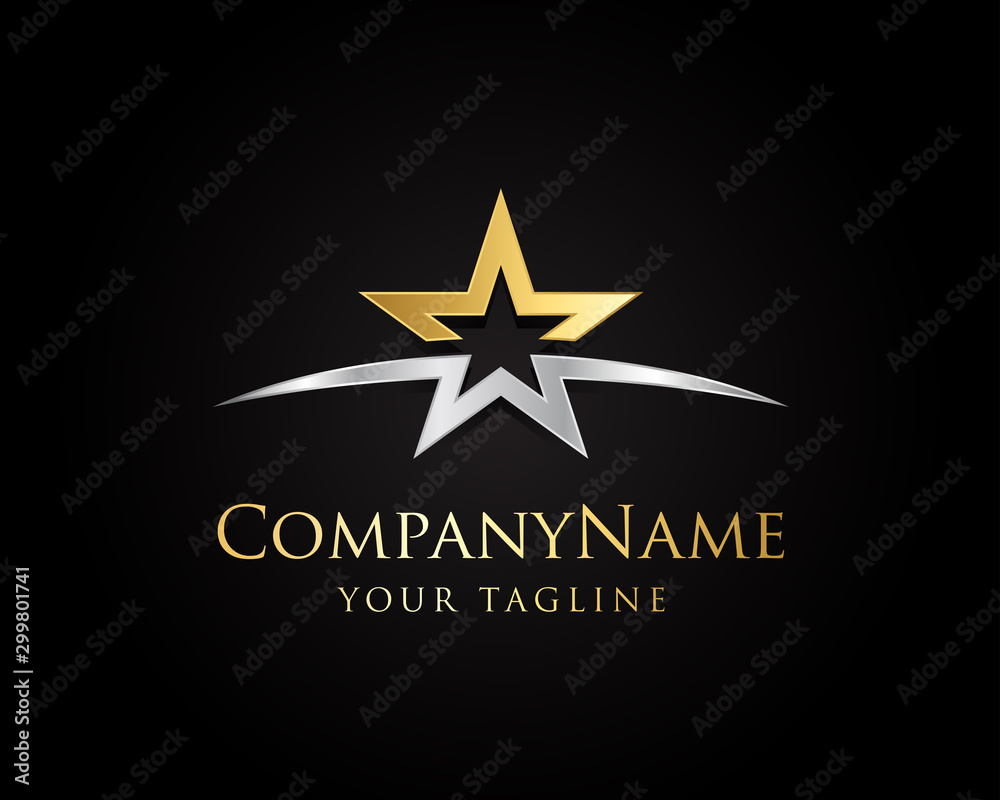 Gold And Silver Star Logo Designs Vector Template with Black Background Gold And Silver Star Logo Designs Vector Template with Black Background