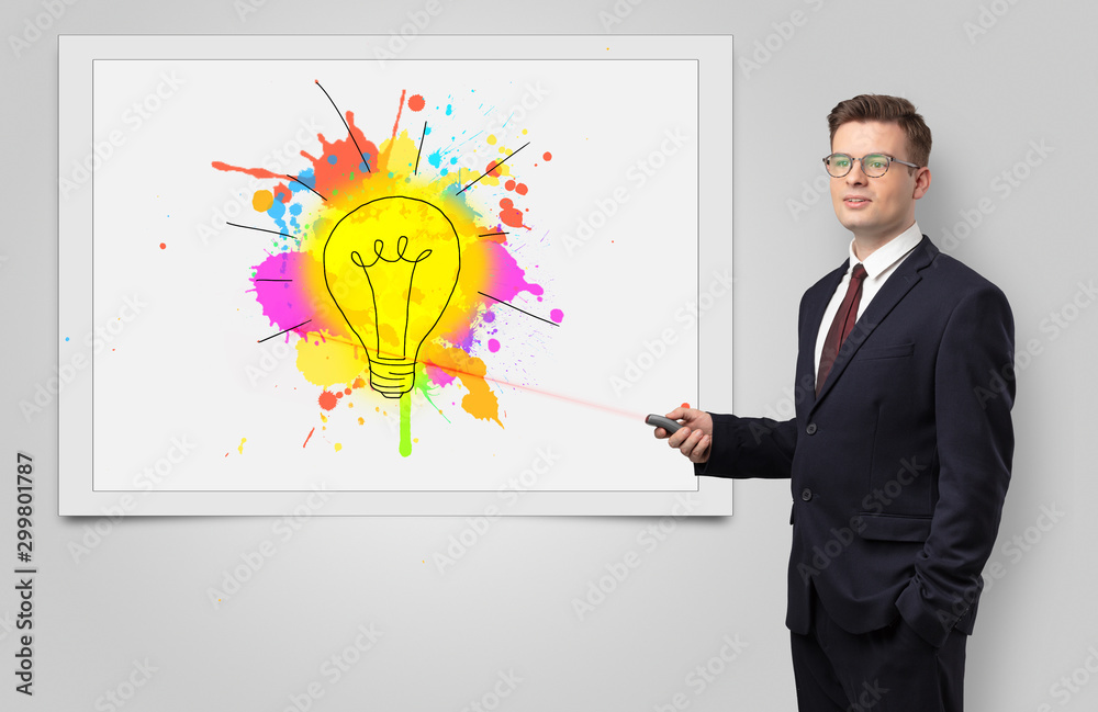 Fototapeta premium Man with laser pointer presenting innovative idea