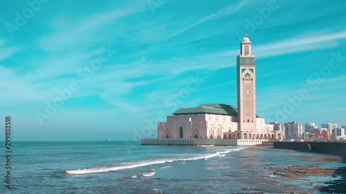 View of Hassan II Mosque from the walk alley - Casablanca, Morocco