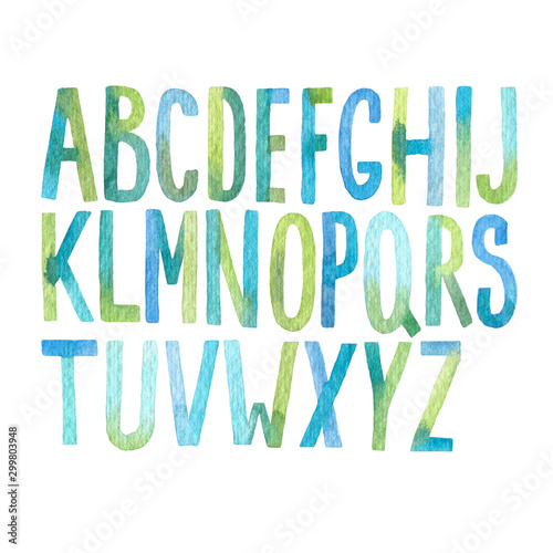 Set of letters, alphabet. Watercolor