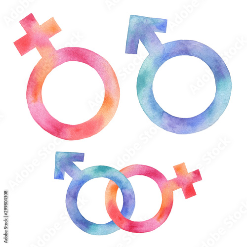 Gender signs. Symbols, watercolor.