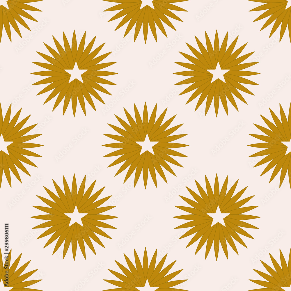 Golden sun and star in a seamless pattern design Golden sun and star in a seamless pattern design