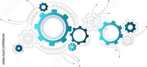 Connected cogwheels / gears icons - development, planning, technology concept, vector illustration