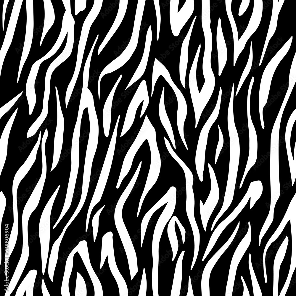 Full seamless wallpaper for zebra and tiger stripes animal skin pattern. Black and white design for textile fabric printing. Fashionable and home design fit.