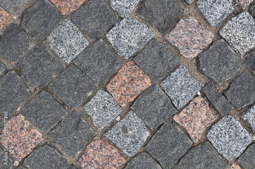 Close-up of colorful granite cobblestone flaytlay