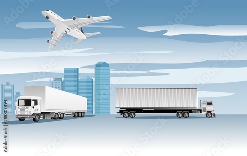 Global logistics network  3d vector illustration Set of air cargo trucking,   delivery service concept