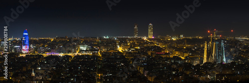 Panoramic view of the city of Barcelona at night.