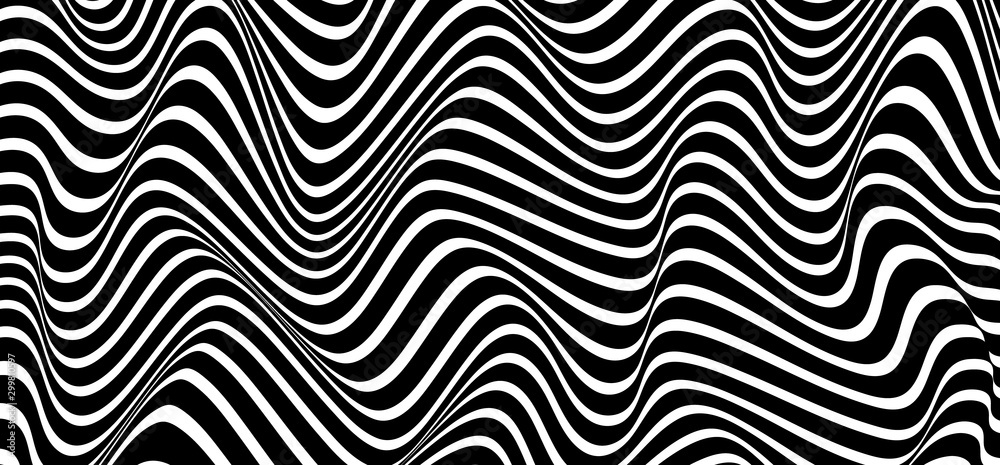 Distorted lines - movement illusion. Wave - distortion effect. Optical effect mobius wave stripe movement. Seamless pattern. Horizontal lines stripes pattern or background with wavy distortion effect