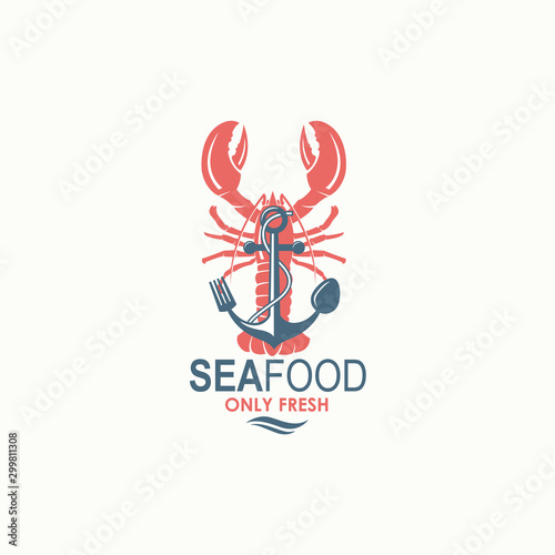 seafood menu design with lobster and anchor isolated