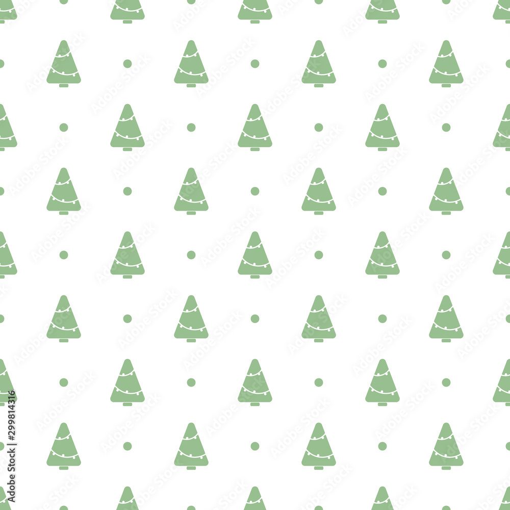 Seamless pattern for Christmas with cute little trees and dots.