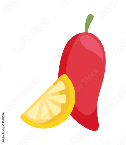 chili pepper mexican with slice lemon isolated icon