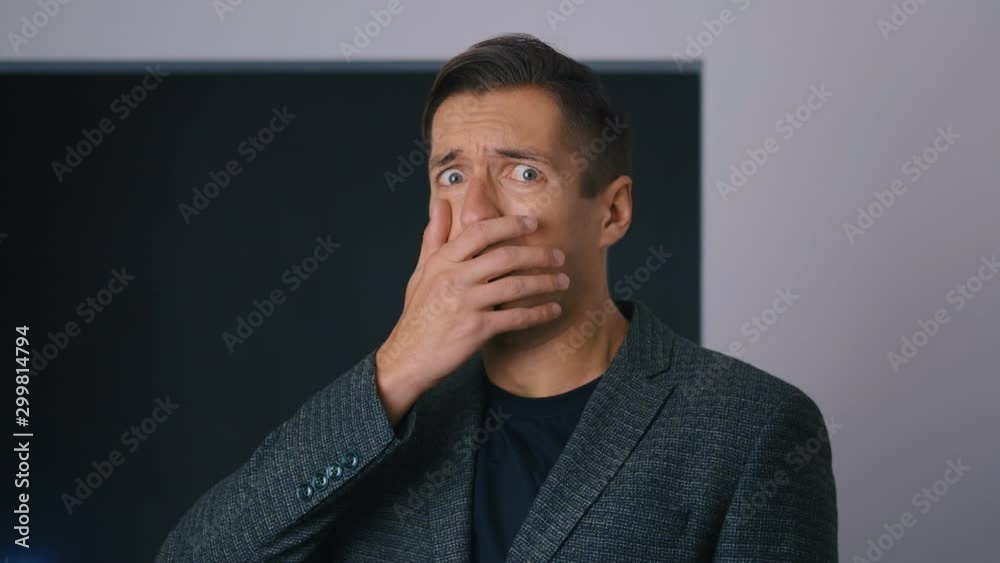 Businessman unexpected shocked and surprised. The man is scared and fears Businessman unexpected shocked and surprised. The man is scared and fears