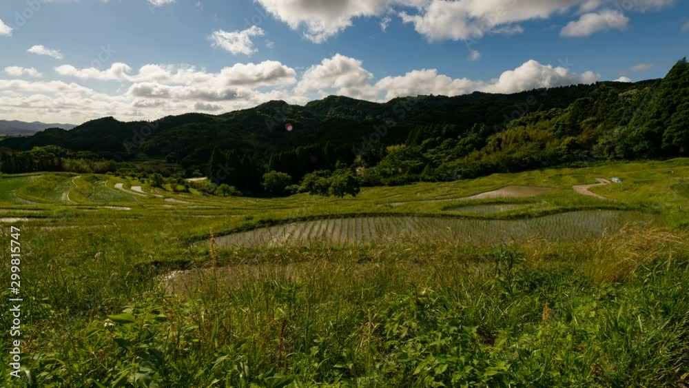 Timelapse Tracking Shot of Reflective Rice Terraces in Japan Timelapse Tracking Shot of Reflective Rice Terraces in Japan