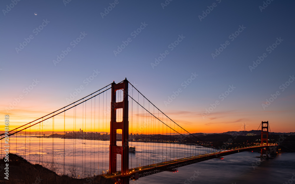 Golden Gate Bridge in San Francisco California as Sun Rises
