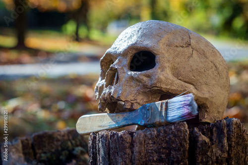 Fototapeta Skull Starving Artist Paintbrush