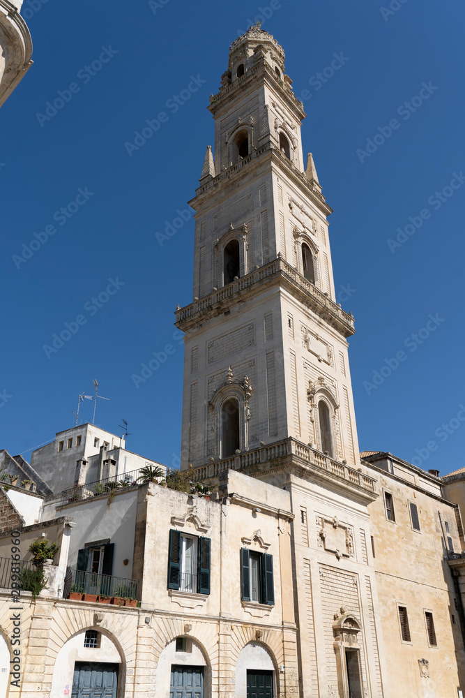 Italy, Apulia, Province of Lecce, Lecce. Lecce Cathedral (Duomo di Lecce, or Cattedrale dell'Assunzione della Virgine) seen from the Piazza del Duomo. Bell tower or Campanile.