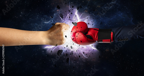 Two hands fighting with storm explosion concept © ra2 studio