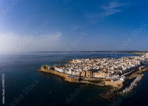 Aerial view, old town with fort, ramparts and harbor, Gallipoli, Lecce province, Salento peninsula, Puglia, Italy
