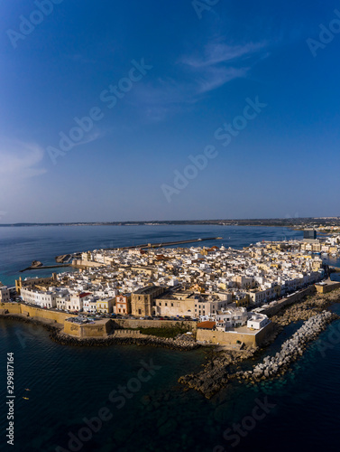 Aerial view, old town with fort, ramparts and harbor, Gallipoli, Lecce province, Salento peninsula, Puglia, Italy photo