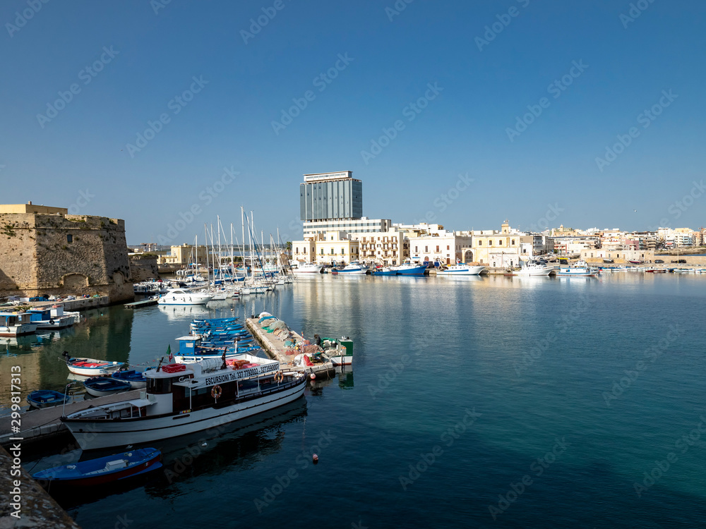 old town of Gallipoli with fort, ramparts and harbor, Gallipoli, Lecce province, Salento peninsula, Puglia, Italy