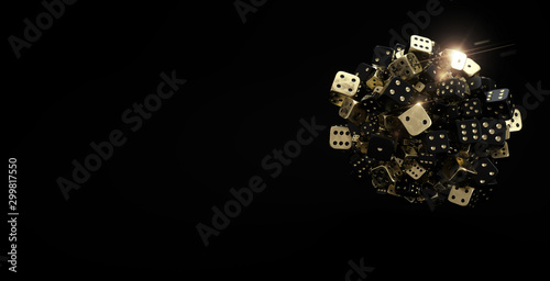 Canvas Print A Lot Of Black And Golden Modern Dices In Form Of Sphere Isolated On The Black B