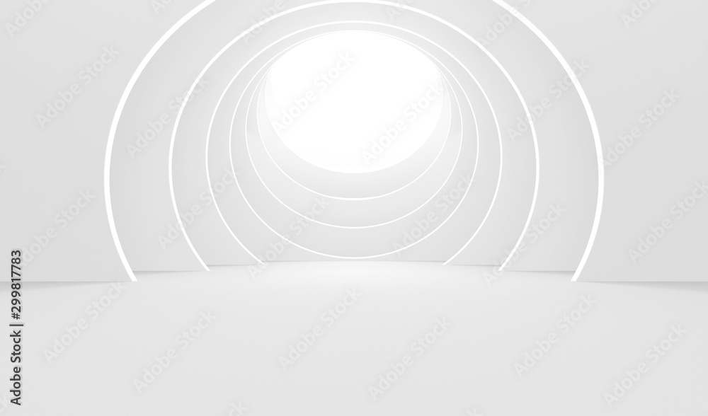 Abstract Empty White Round Tunnel Background - 3D Illustration  - obrazy, fototapety, plakaty 
