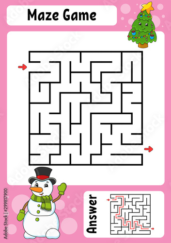 Maze. Game for kids. Funny labyrinth. Education developing worksheet. Activity page. Puzzle for children. Cute cartoon style. Riddle for preschool. Logical conundrum. Color vector illustration.