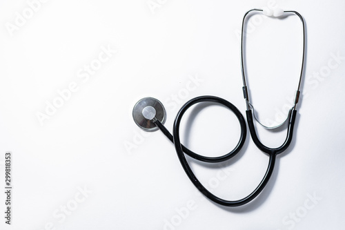 Medical stethoscope on white background with copy space for your text. Health care concept. photo
