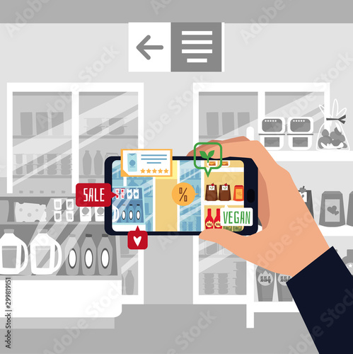 Augmented reality or customer experience virtual app flat vector illustration.