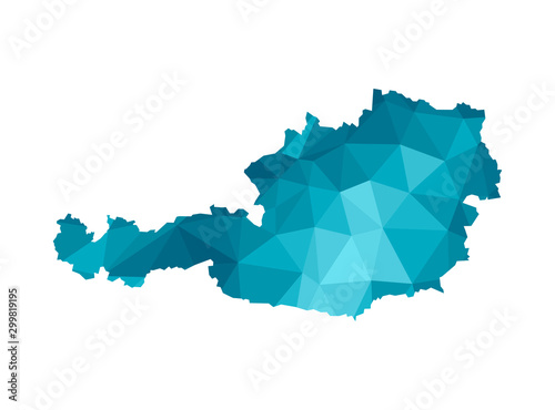 Vector isolated illustration icon with simplified blue silhouette of Austria map. Polygonal geometric style, triangular shapes. White background