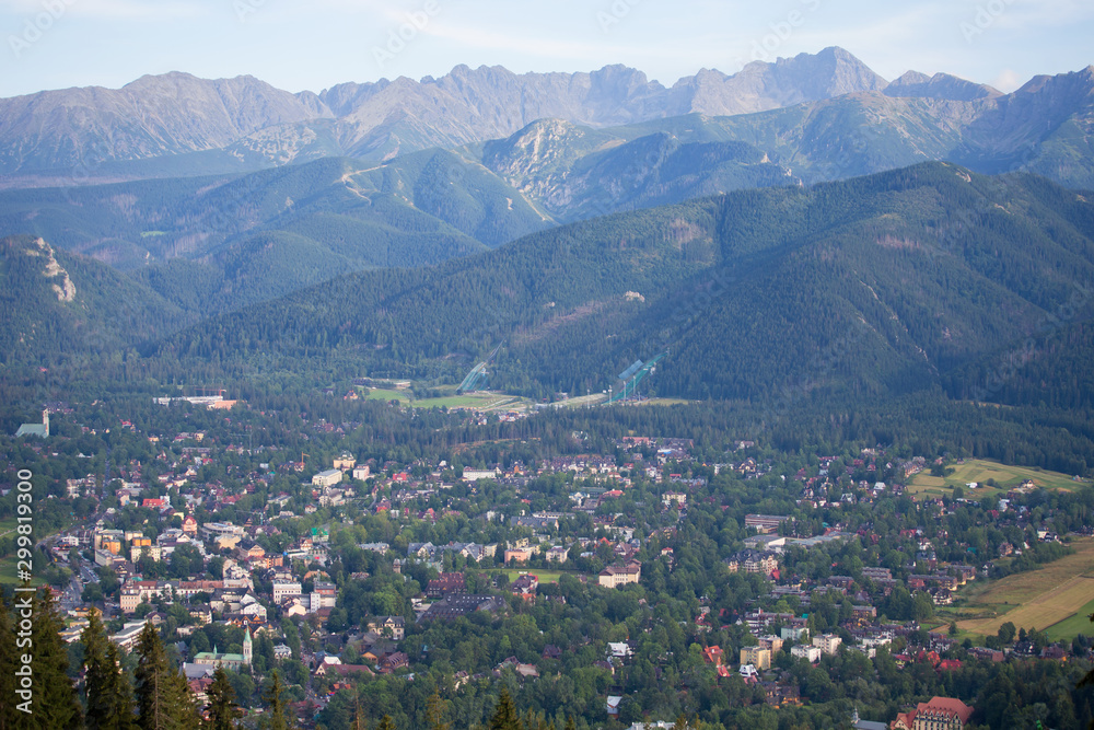 View to the town of Zakopane and Tatra mountains, Poland.