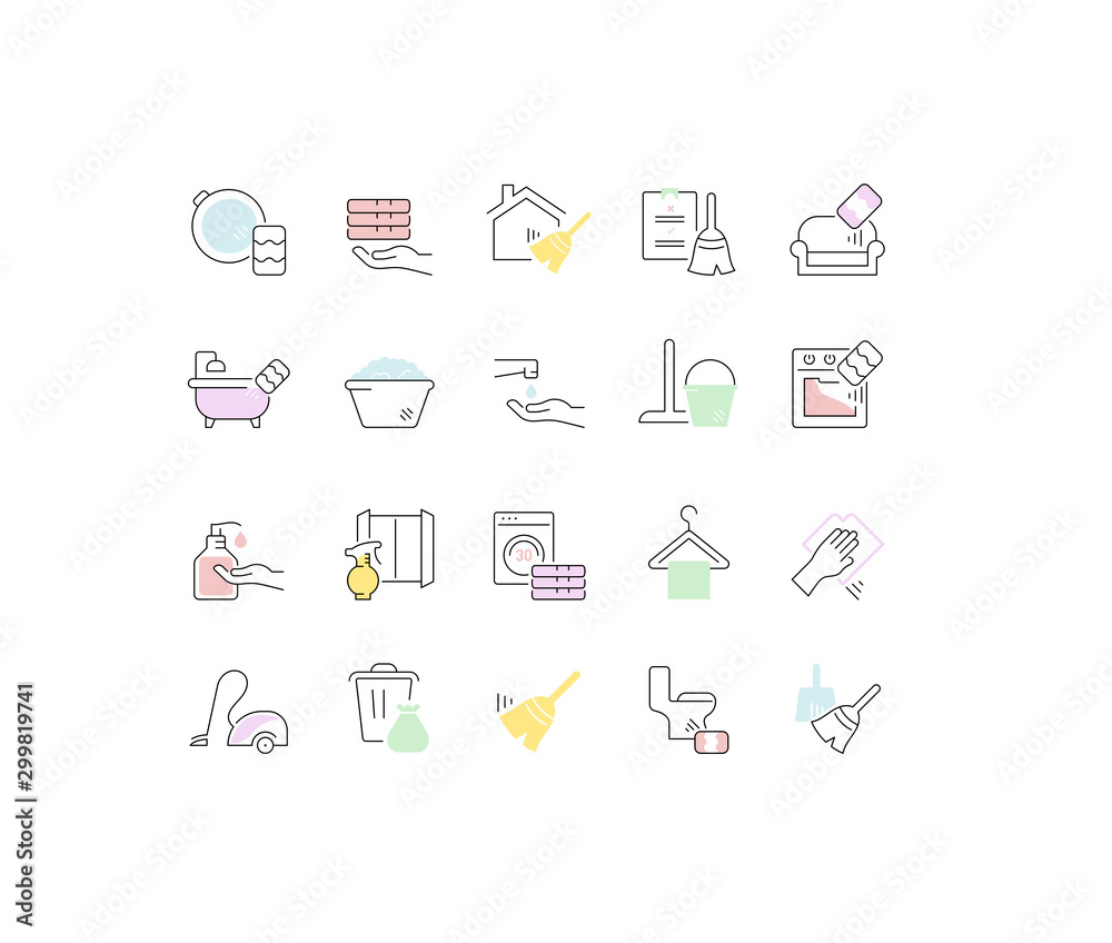 Set Linear Icons of Cleaning Service Set Linear Icons of Cleaning Service