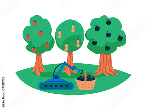 Smart farm agricultural technology for harvesting, flat vector illustration.