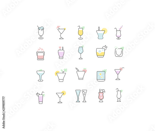 Set Vector Line Icons of Cocktails.