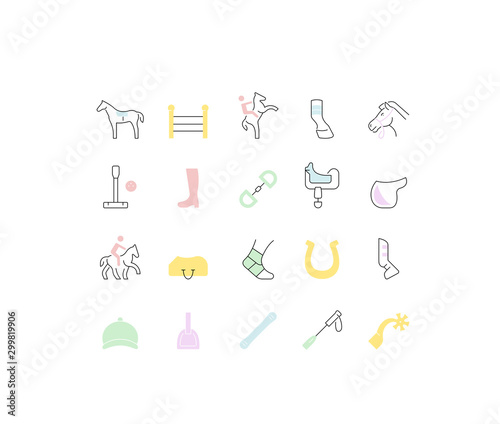 Set Vector Line Icons of Equestrian Sport.