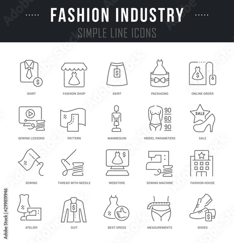 Set of Linear Icons of Fashion Industry