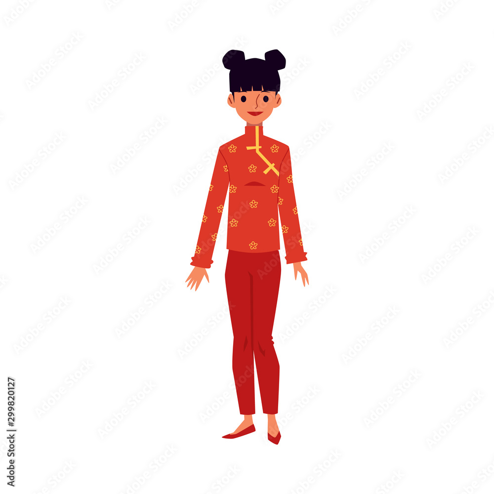 Cartoon woman in traditional red Chinese qipao or cheongsam Cartoon woman in traditional red Chinese qipao or cheongsam
