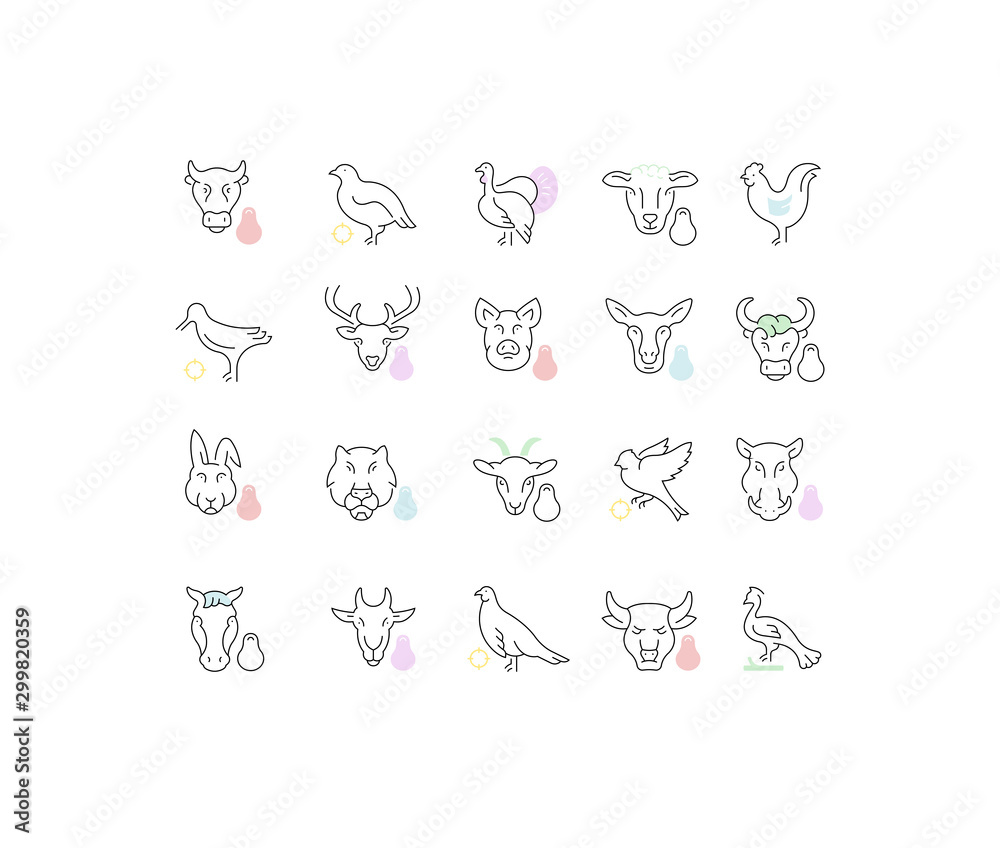 Set Vector Line Icons of Meat and Poultry. Set Vector Line Icons of Meat and Poultry.