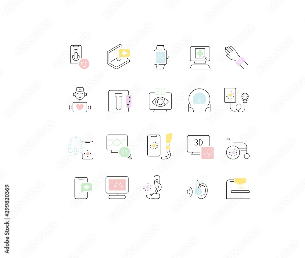 Set Vector Line Icons of Medical Technology