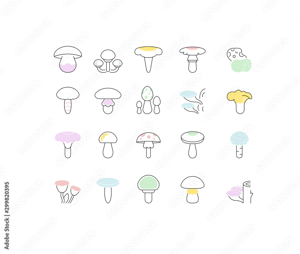 Set Vector Line Icons of Mushrooms. Set Vector Line Icons of Mushrooms.