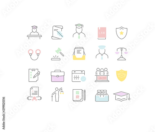 Set Vector Line Icons of Jurisprudence