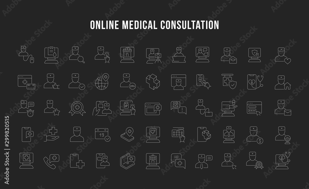 Set Vector Line Icons of Online Medical Consultation