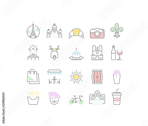 Set Vector Flat Line Icons Paris