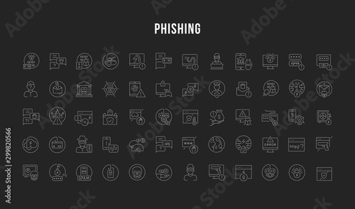 Set Vector Line Icons of Phishing.