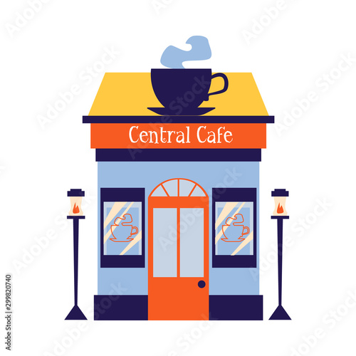 Wallpaper Mural Facade coffee shop or cafe with big cup sign flat vector illustration isolated. Torontodigital.ca