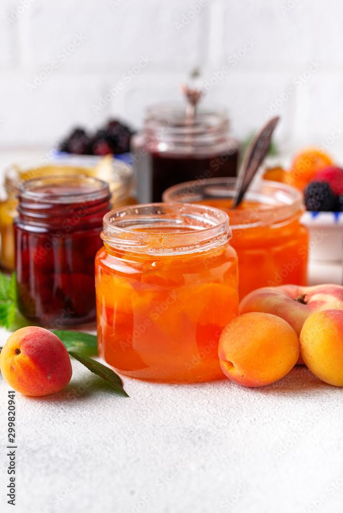 Assortment of different jams in jars
