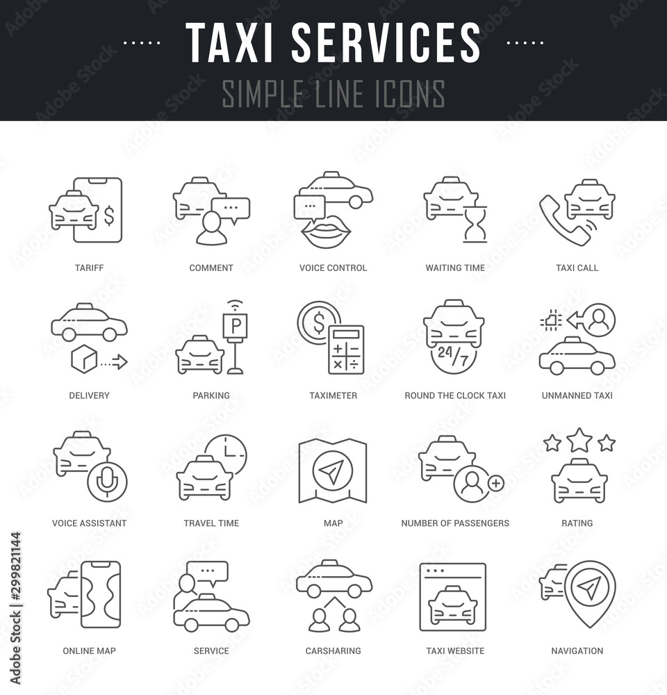 Set of Linear Icons of Taxi Services